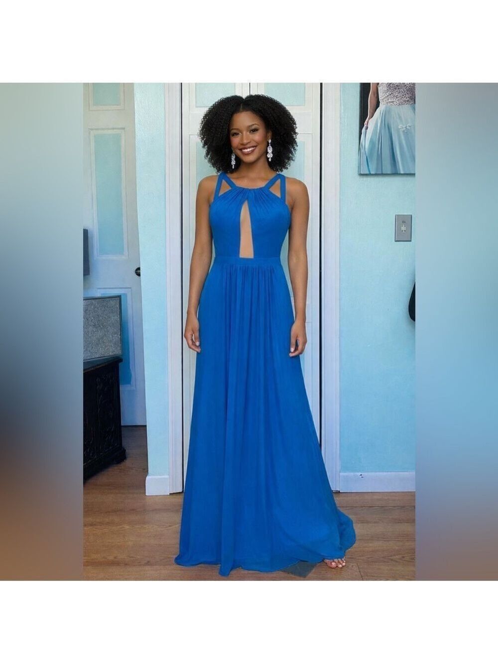 Size 4 Flowy A-Line Bridesmaid Prom Laguna Blue Turquoise Faviana Dress Gown NWT